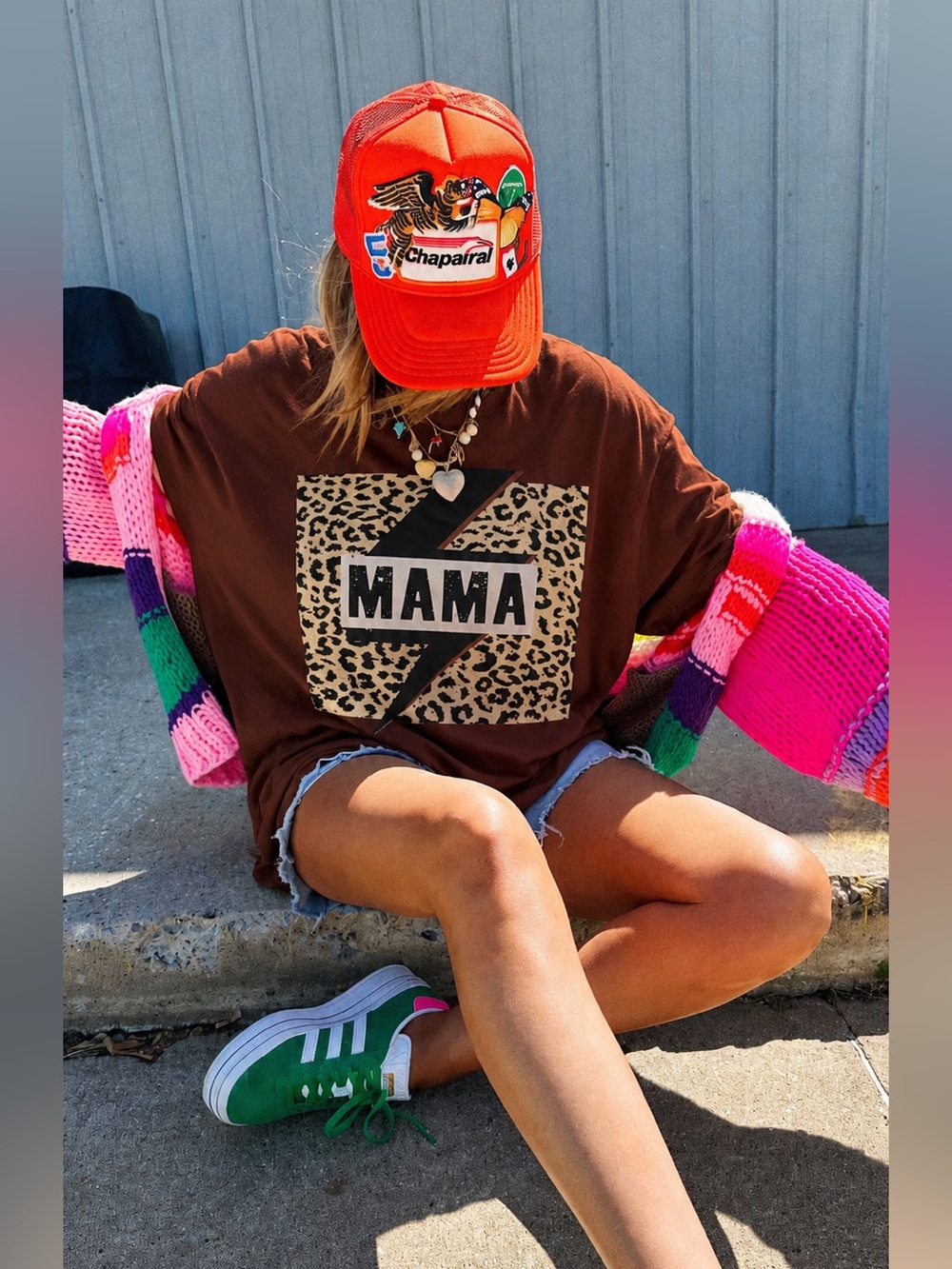 Oversized Mama Graphic Tee Brown Leopard Lightning Bolt Boho Western Mom Casual